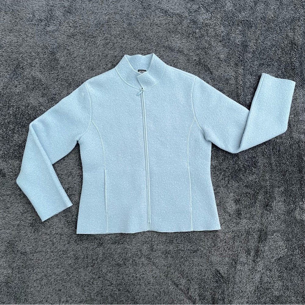 Eileen Fisher Boiled Wool Zip Petite Jacket Boxy Blue